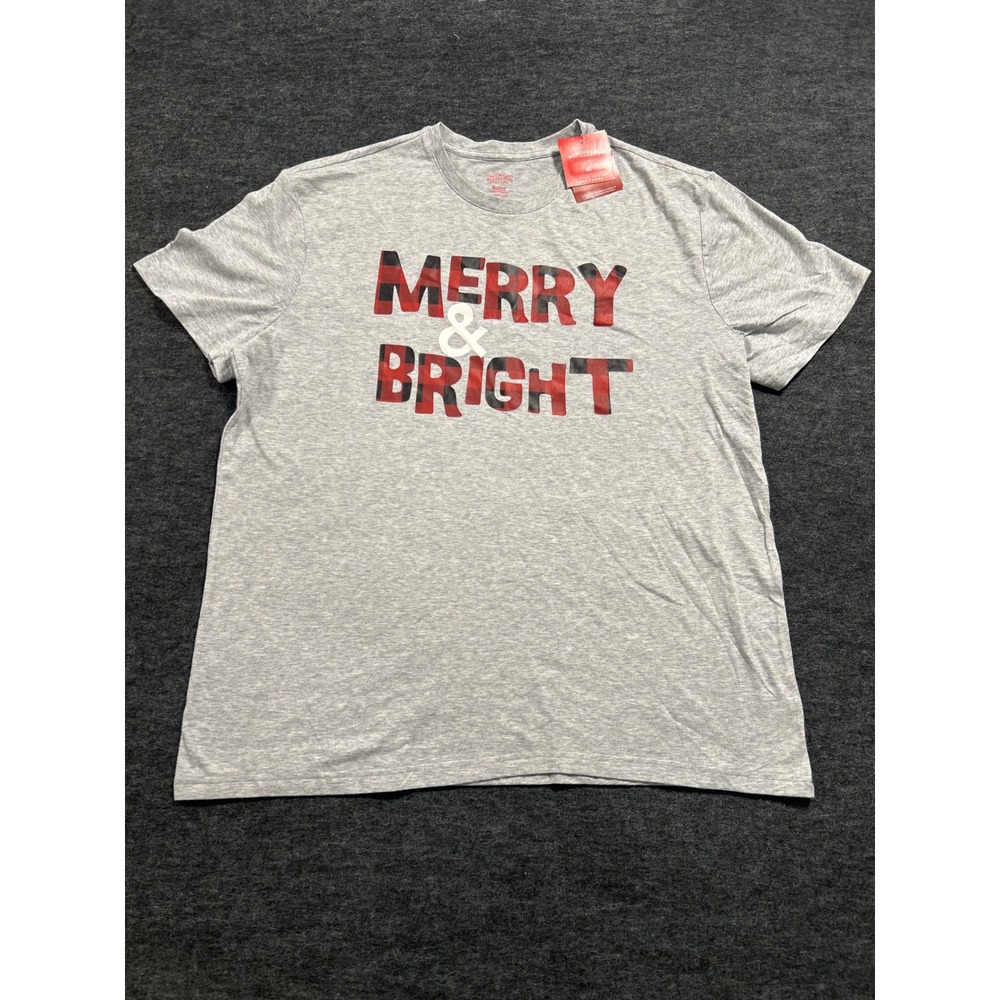 Wondershop Sleep Shirt Mens XL Gray Merry & Bright Plaid Graphic Tee Sleepwear